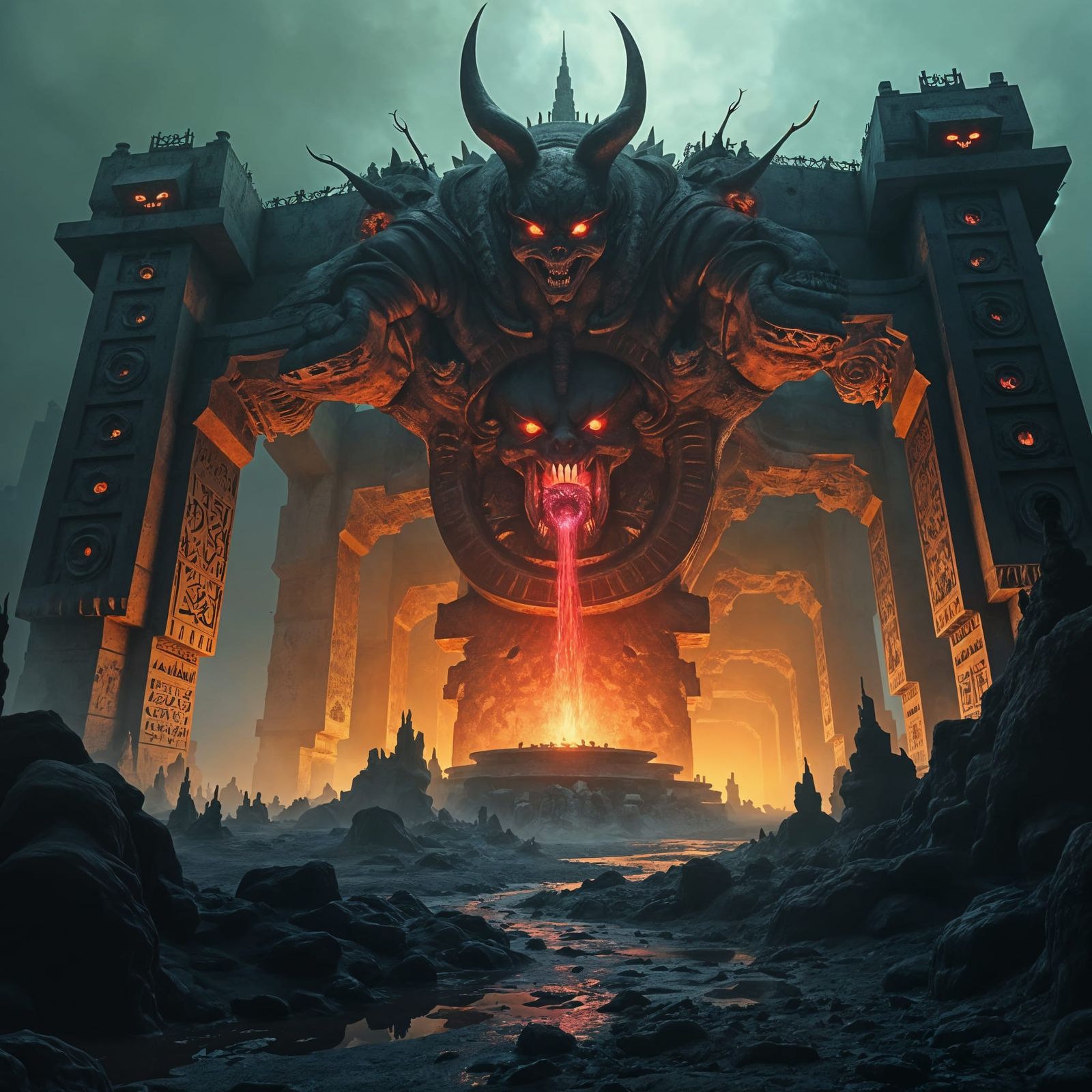 Ancient Hellish Forge in Dark Fantasy Style