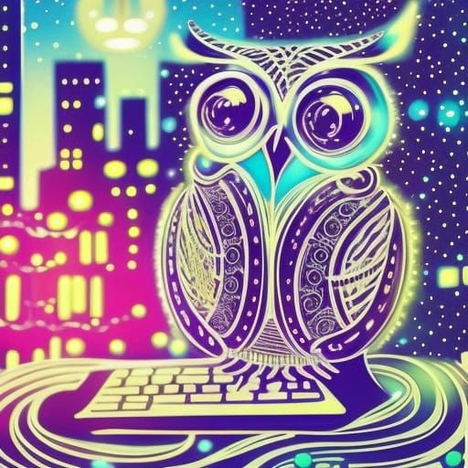 Bioluminescent Owl Working in Big City