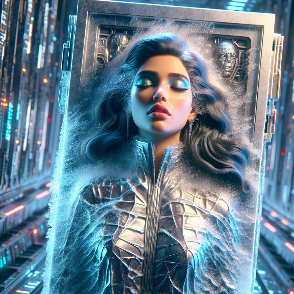 Hispanic Woman Frozen in Sci-Fi Carbonite