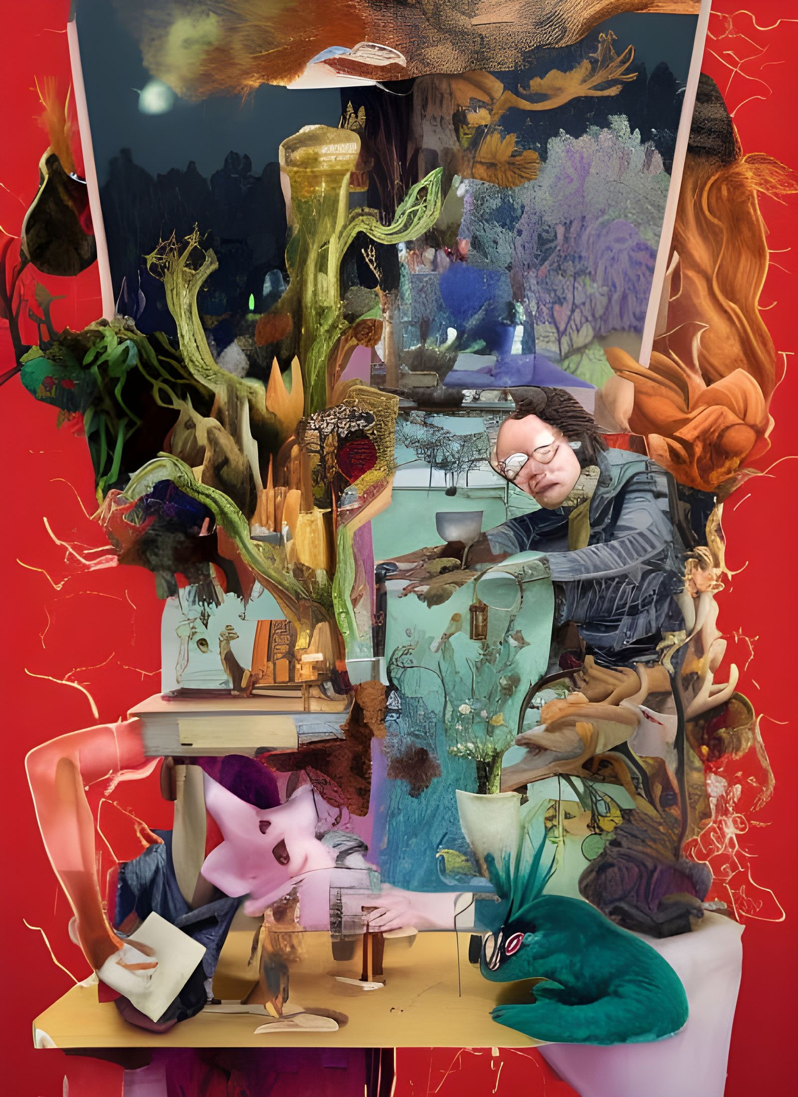 Futuristic Cityscape with Bizarre Creatures, Hyperreal Paint...