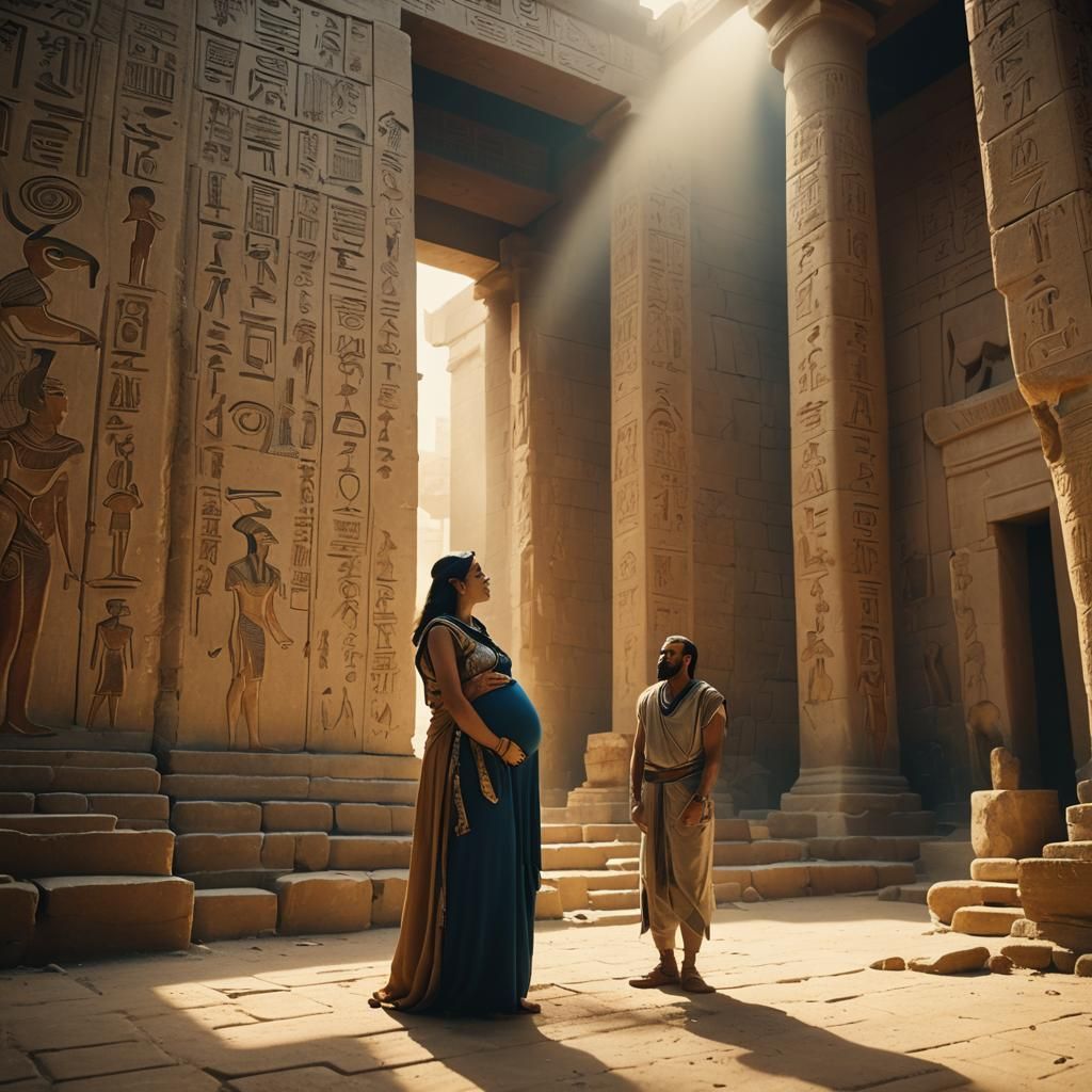 Thoth Beside Pregnant Woman in Ancient Temple
