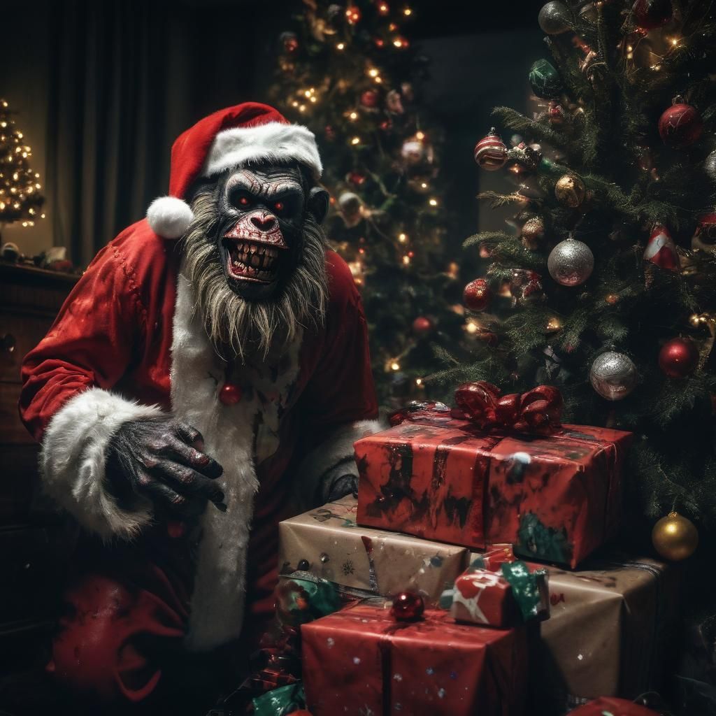 Horror Santa Monkey Clown with Christmas Presents