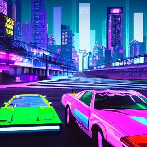 Retrowave Cityscape in Neon Colors, 8K
