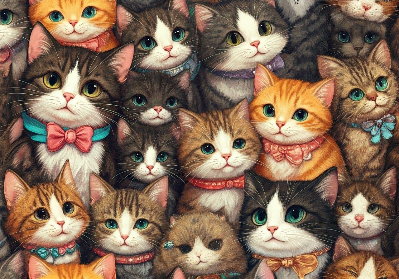 Vibrant Anime Cat Mosaic in Kawaii Style