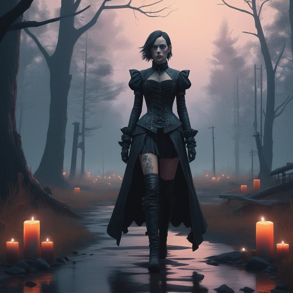 Ethereal Gothic Figure in Dark, Muted Splendor