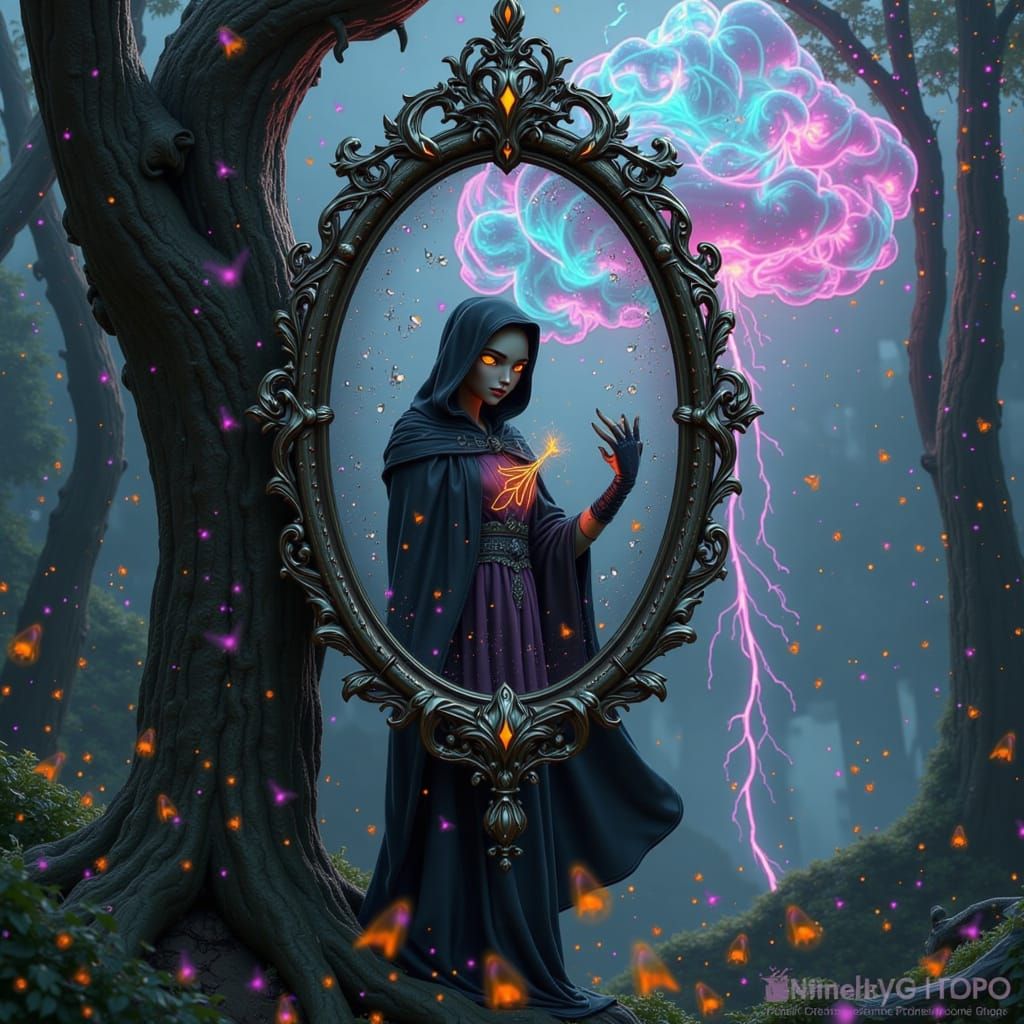 Genie Trapped in Mirror with Bioluminescent Clouds