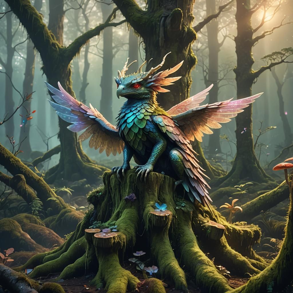 Winged Creature in Dreamlike Forest, Concept Art