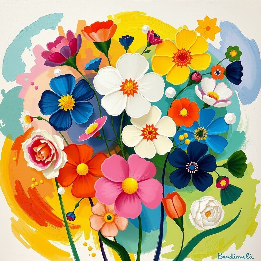Vibrant Spring Flowers in Pastel Circles