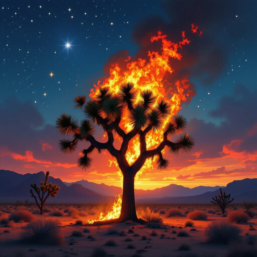 Joshua Tree Ablaze in Desert Night