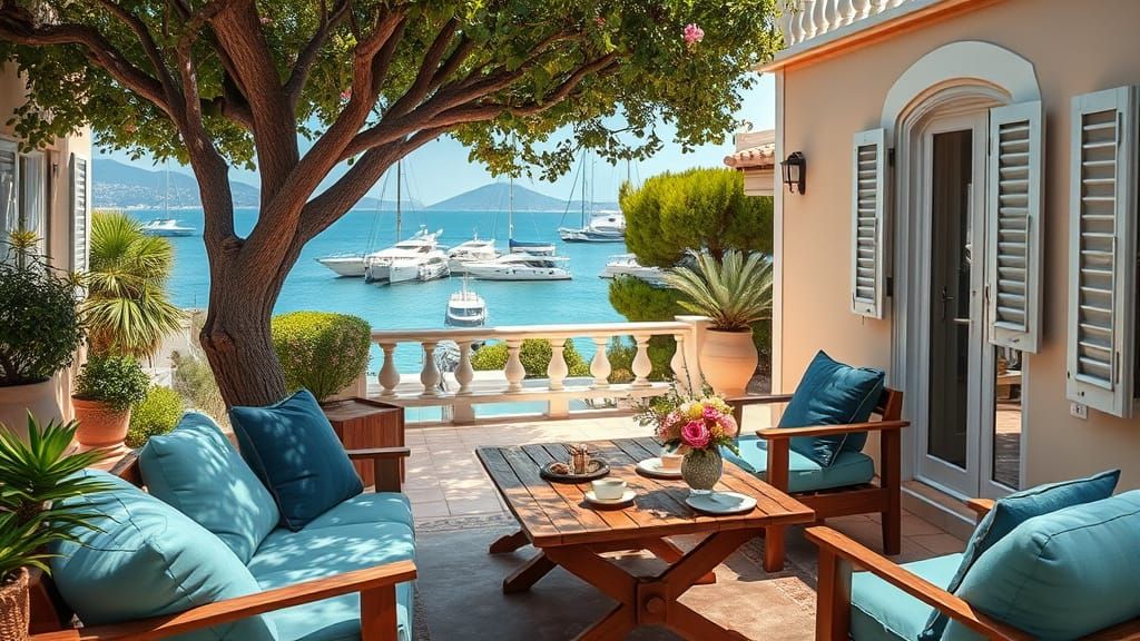 Mediterranean Terrace Scene in Photorealistic Style