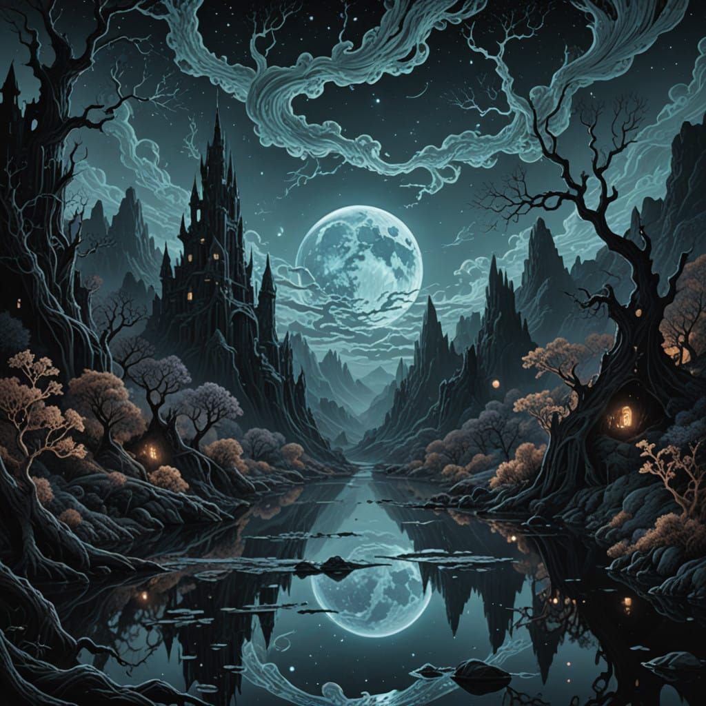 Mystical Lunar River in Hyperrealistic 8K