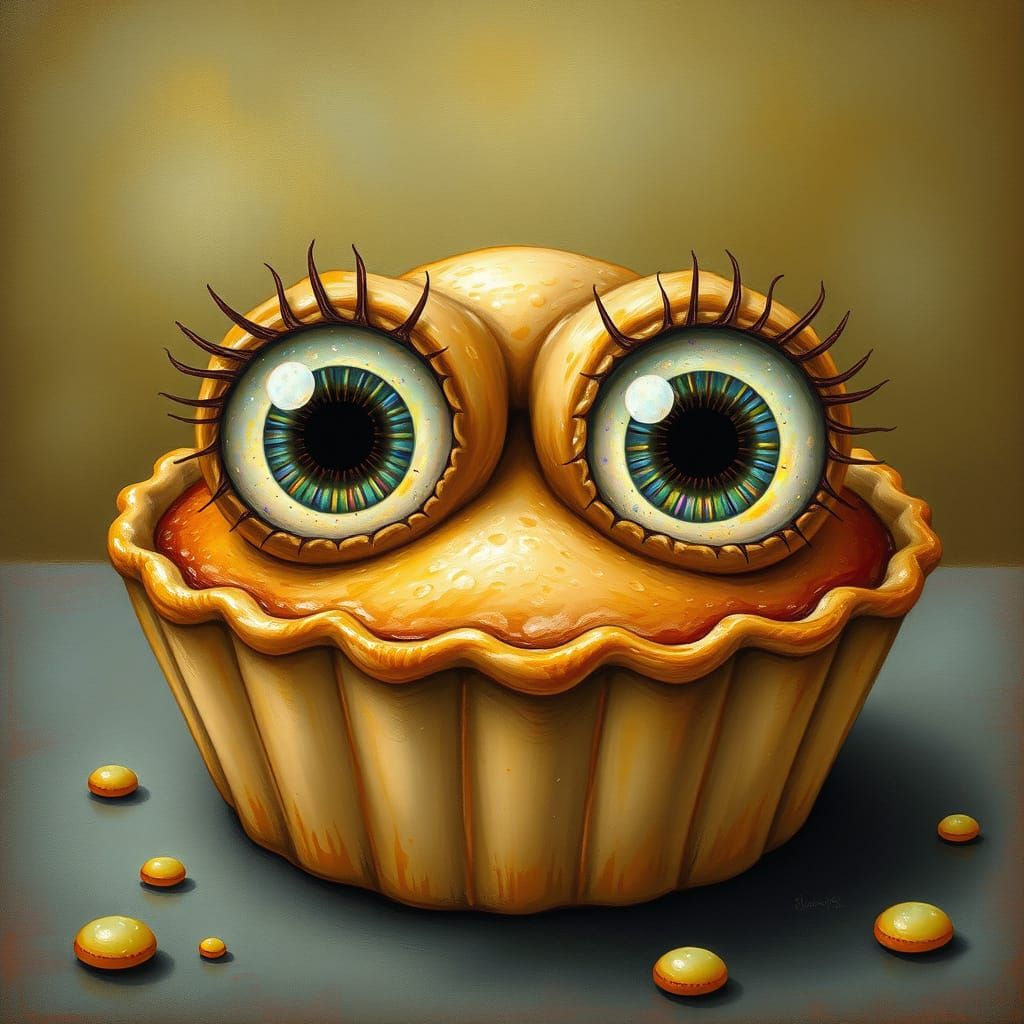 Whimsical Pie with Opal Eyes Observes its Surroundings