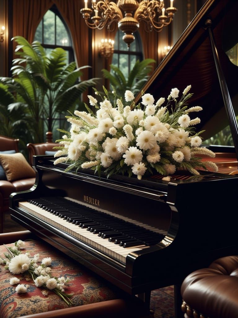 Luxury Wedding Foyer with Floral Piano in Hyperrealism Style