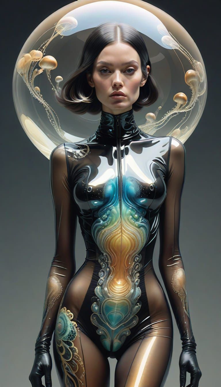 Ethereal Digital Portrait of a Woman in Iridescent Dress