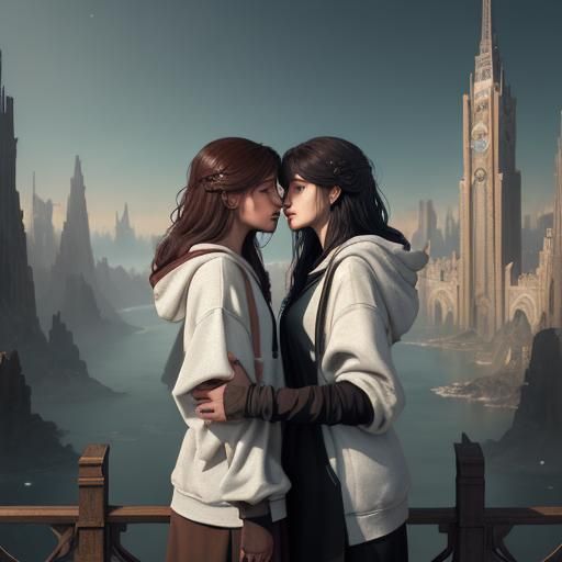 Two Girls Kissing in Anime Style