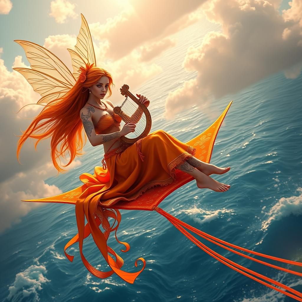 Fairy with Lyre in Op Art Style