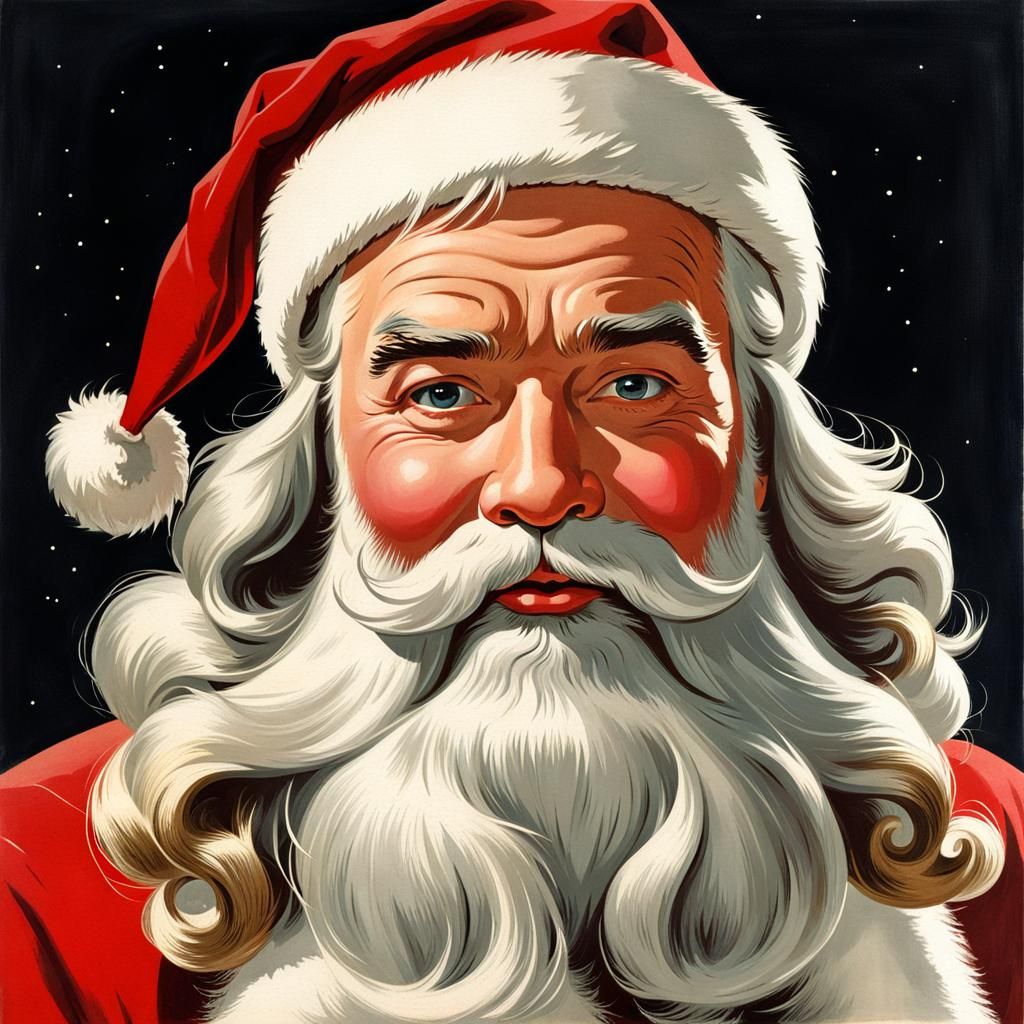 Santa Claus Portrait in 1950s Illustration Style