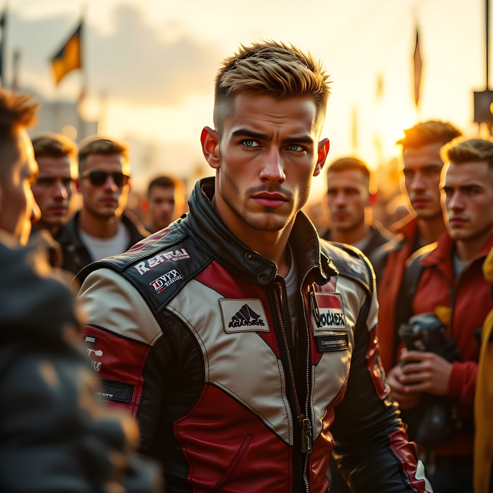 Realistic Motorbike Racer Brian After Victory, Oil Painting