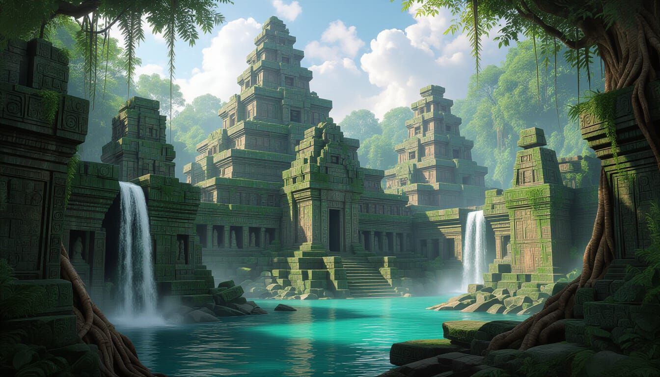 Jungle Reclaims Ancient City with Pyramids and Waterfalls