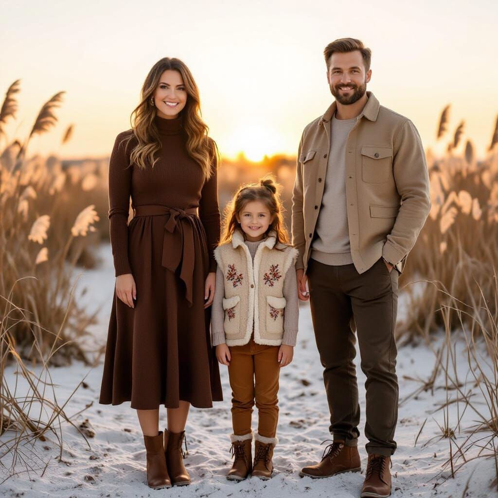 Cozy Autumn Family Portrait at Golden Hour Sunset