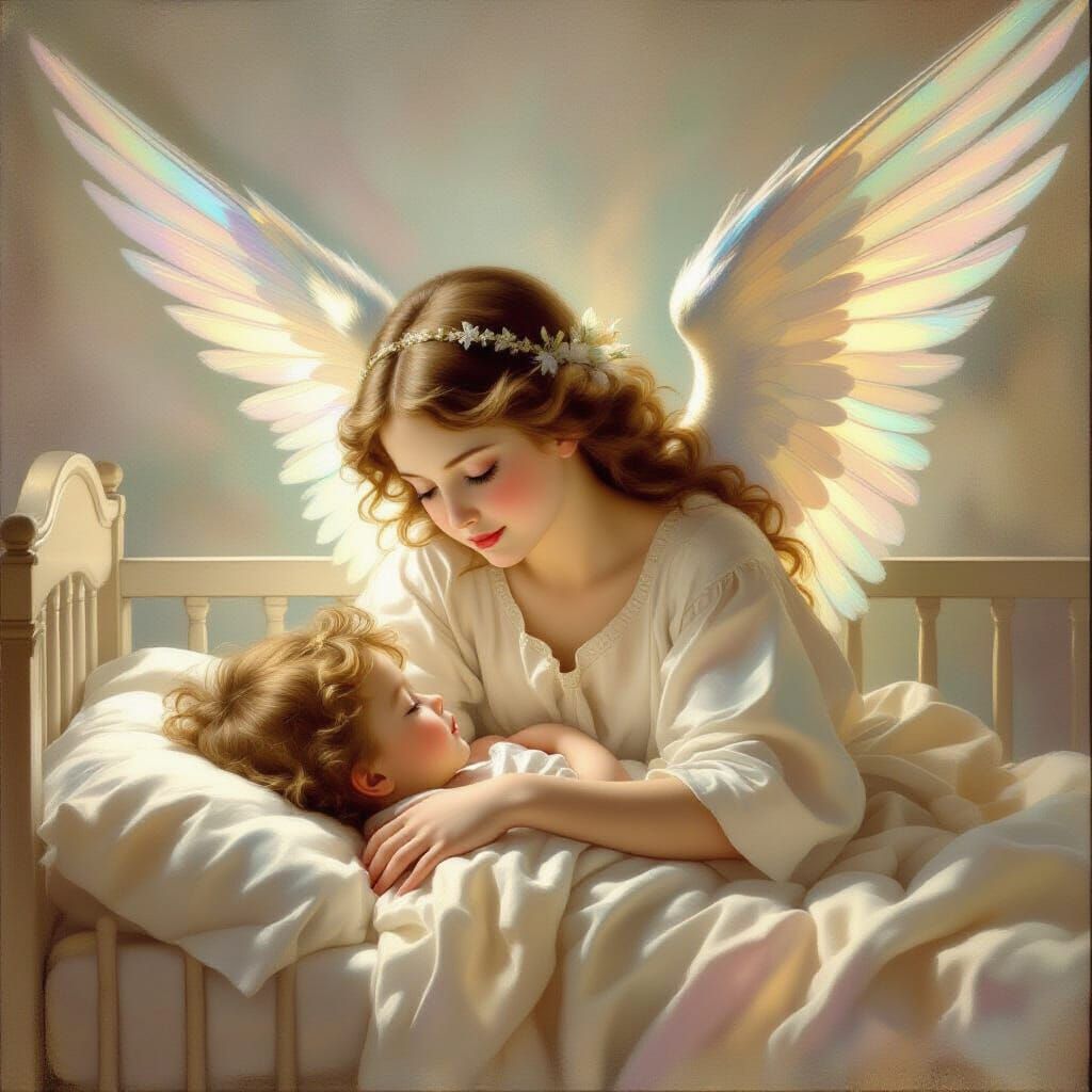 Guardian Angel Over Sleeping Child in Baroque Style