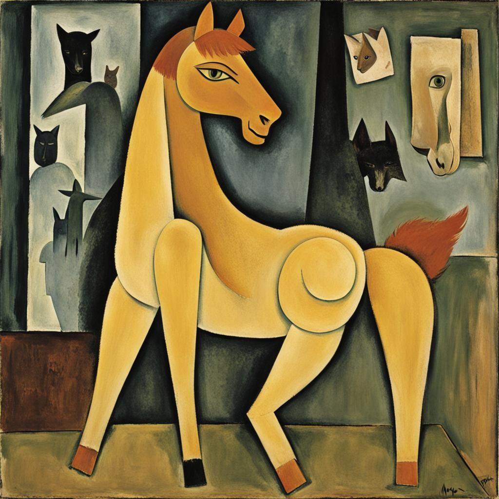 Cat-Centaur Hybrid in Style of Modigliani and Braque