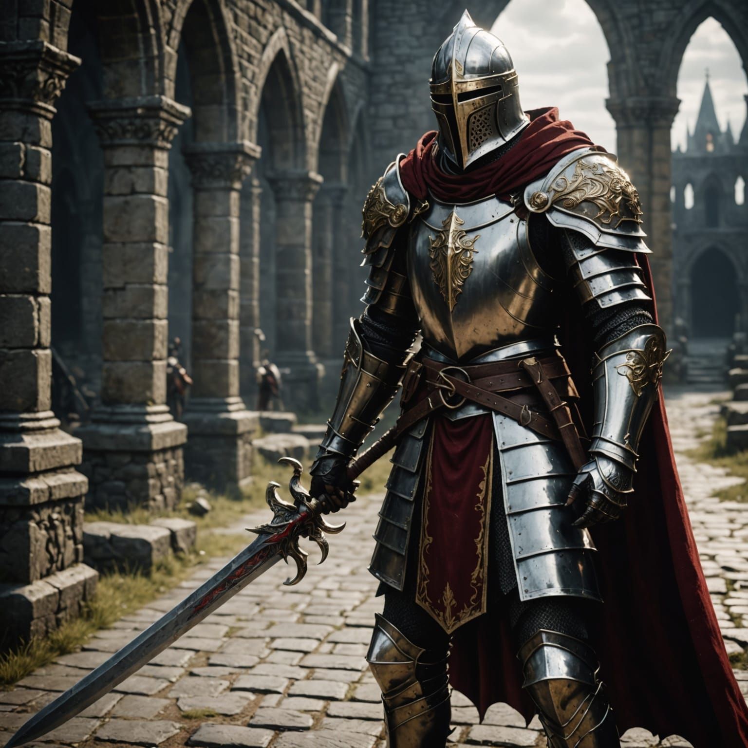 Gothic Dark Fantasy King Engages Foes in Brutal Duel