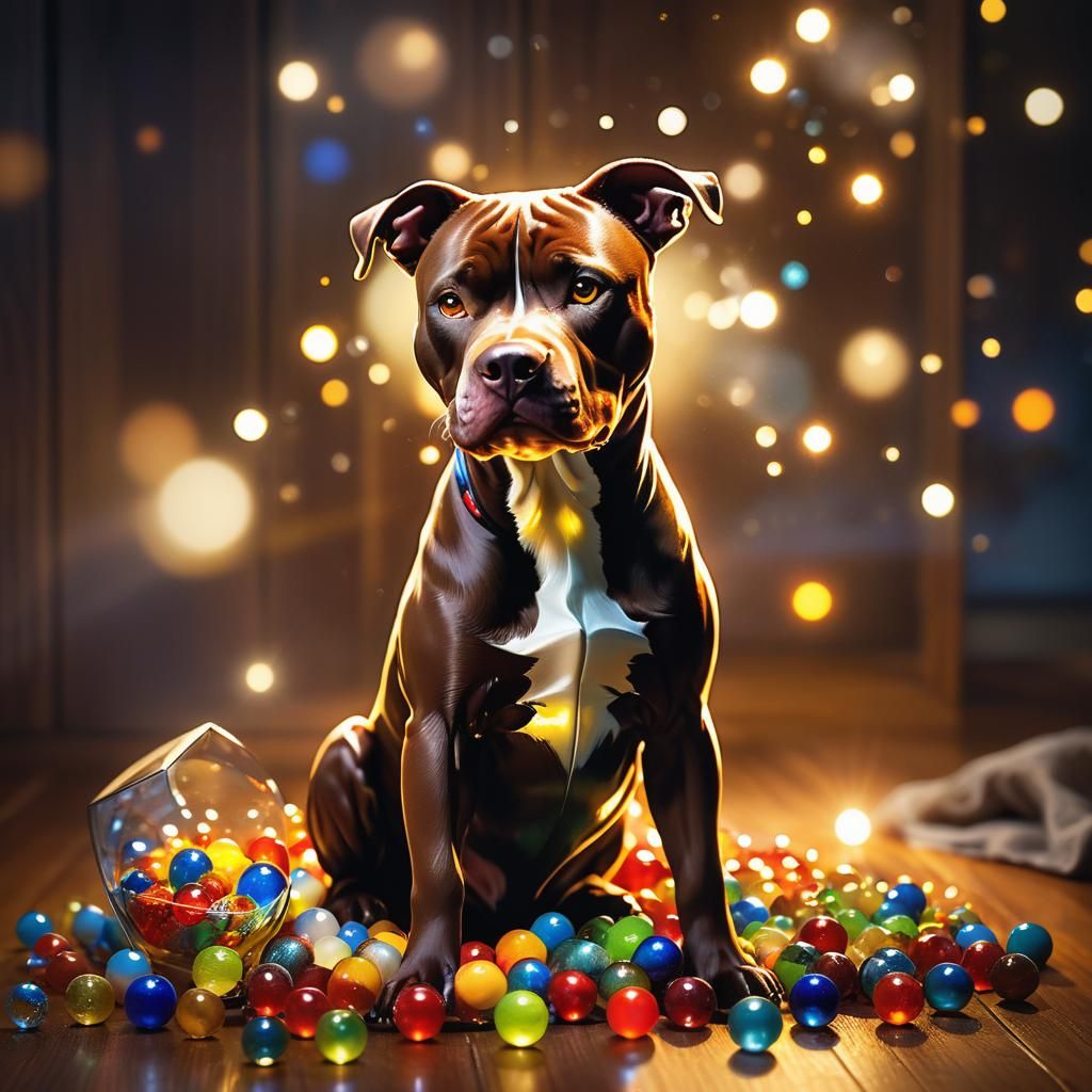 Pitbull Figurine in Glowing Marbles: Concept Art