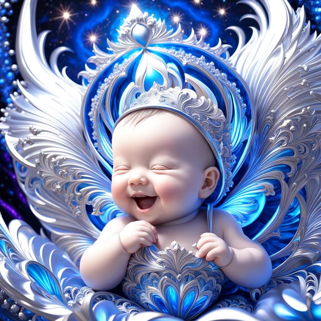 Laughing Baby in Crib with Fractal Details