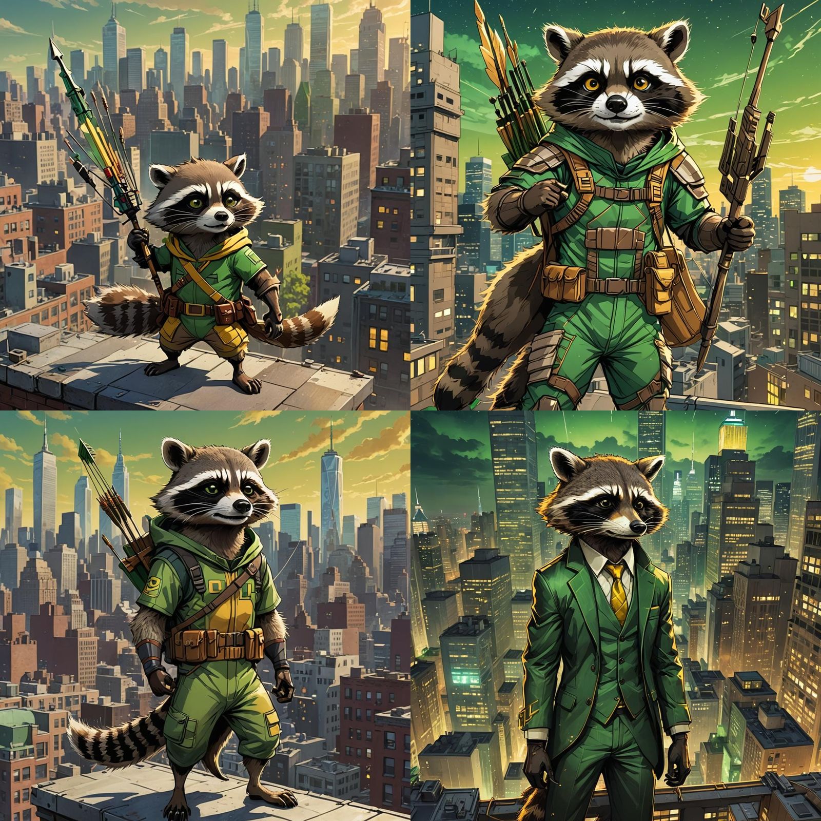 Raccoon Superhero Archer in Anime Style