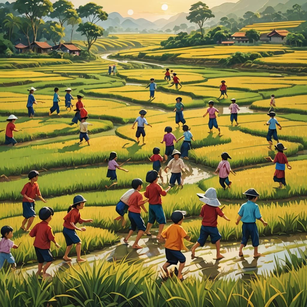 Vietnamese Countryside Sunset: A Matte Painting