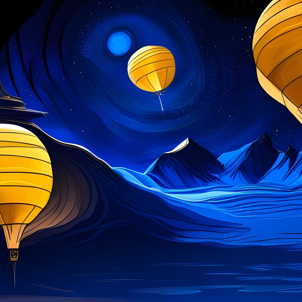 Yellow Lanterns in Starry Sky: Art Brut Illustration