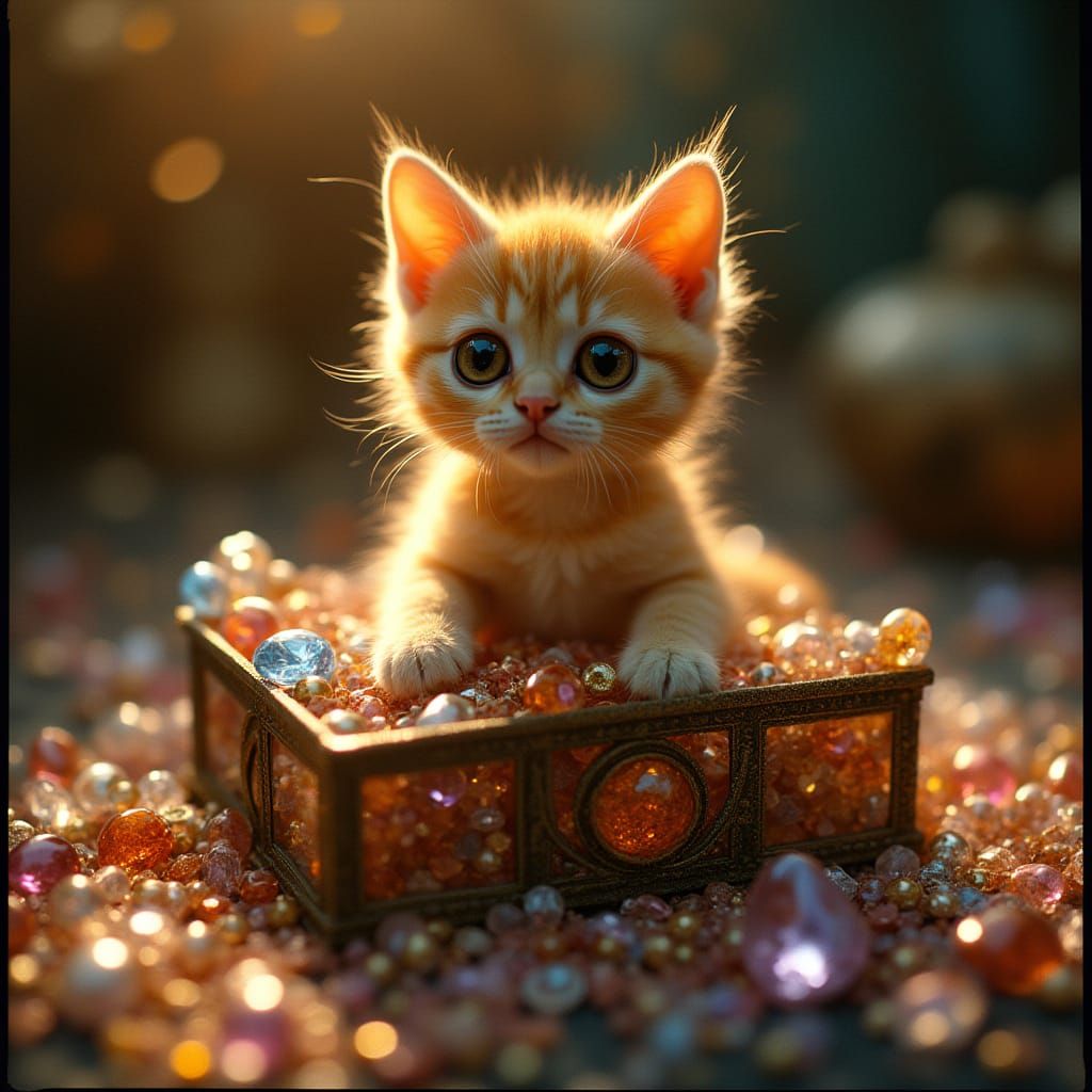 Regal Feline Amidst Glittering Jewels in an Enchanted Glass ...