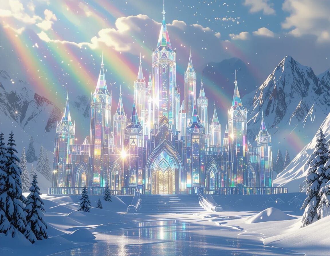 Majestic Crystal Palace in Hyperrealistic Fantasy Art