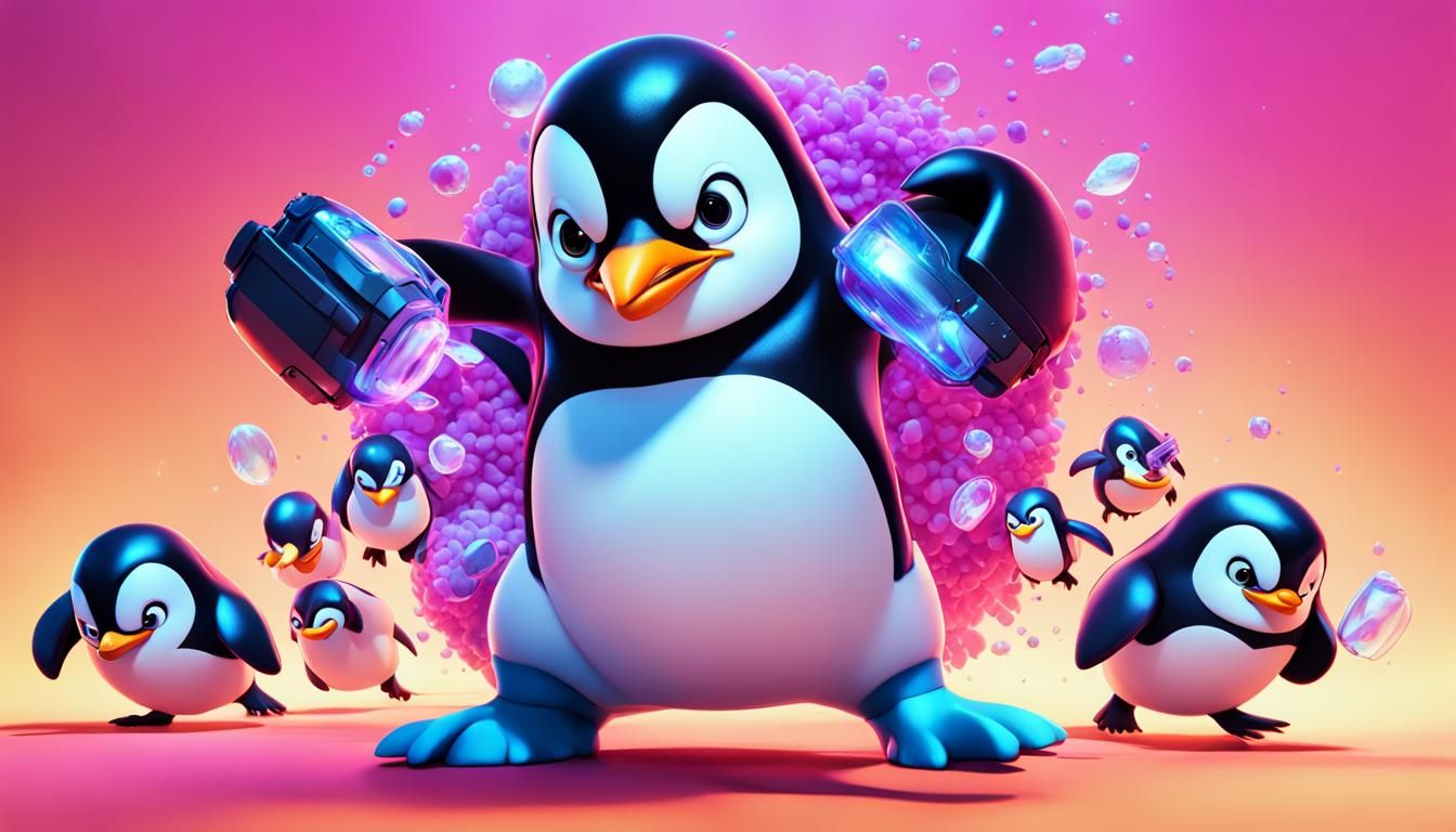 Penguin Hero Fighting Virus in Anime Style