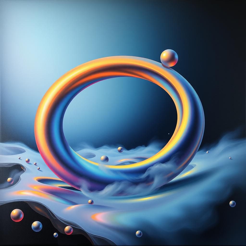Surreal Torus of Metallic Spheres in Dream Landscape