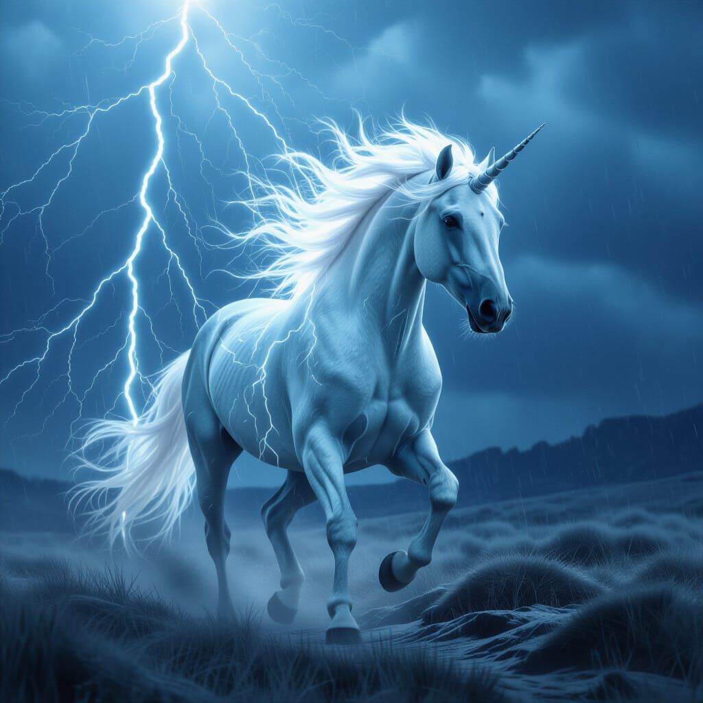 Majestic Silver Horse with Lightning Mane