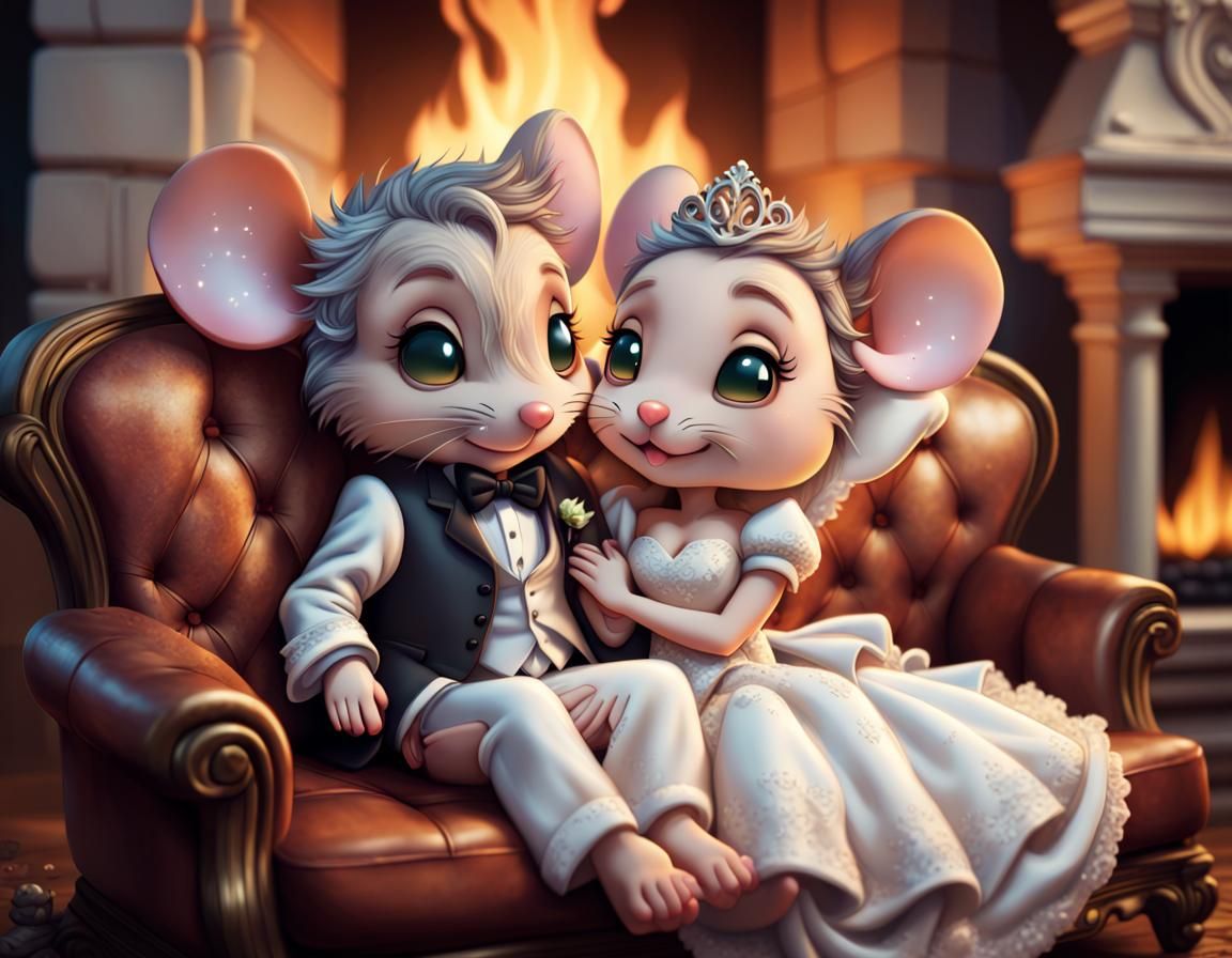 cute chibi mouse bride and groom