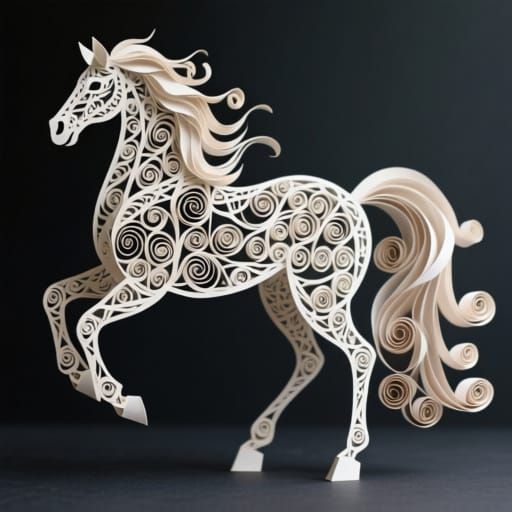 Filigree Horse with Flowing Paper Swirl Mane