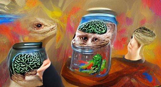 Telepathic Brain in Jar Talks to Lizard Person