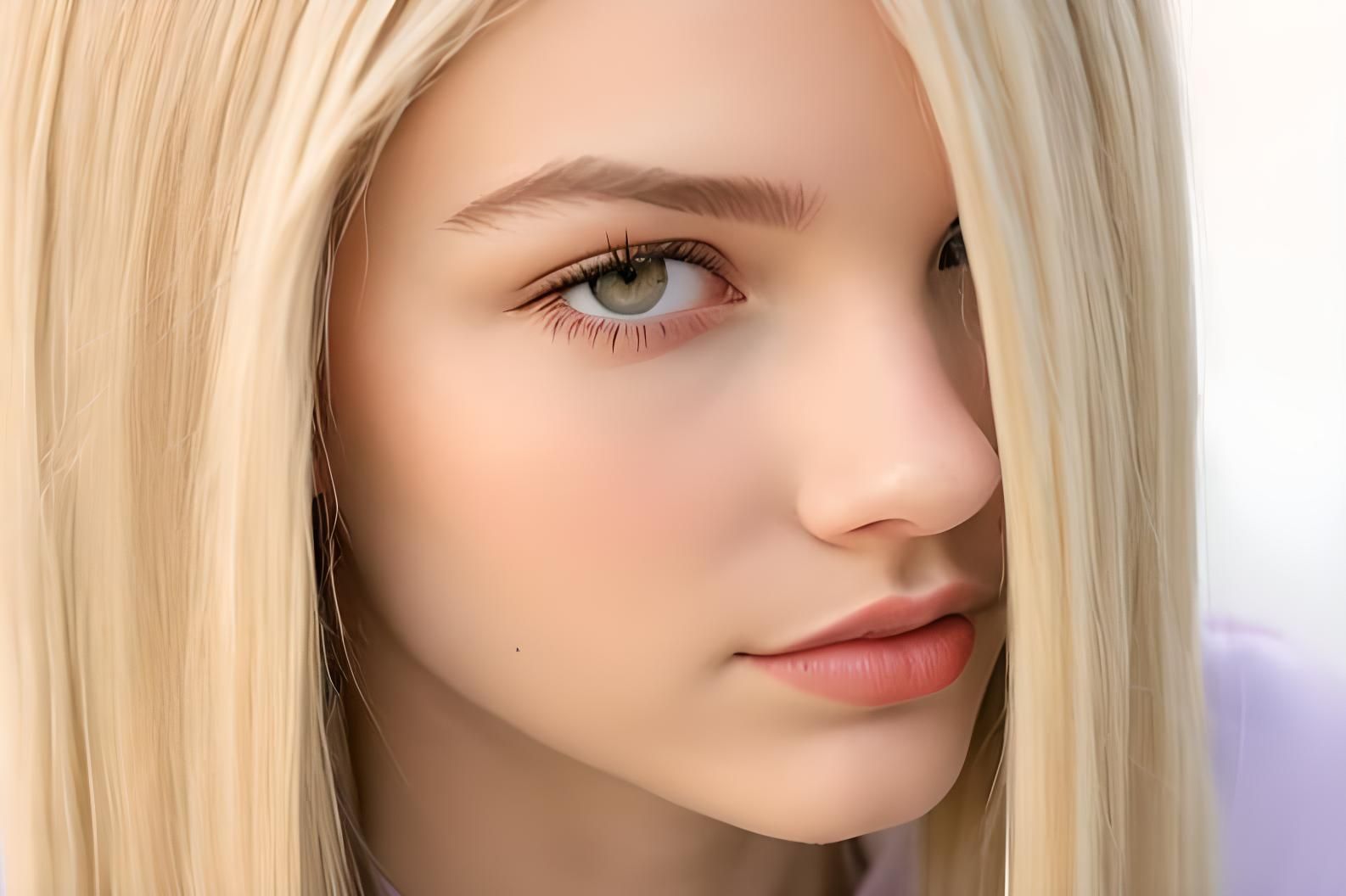 beautiful girl looking up with hair over one eye