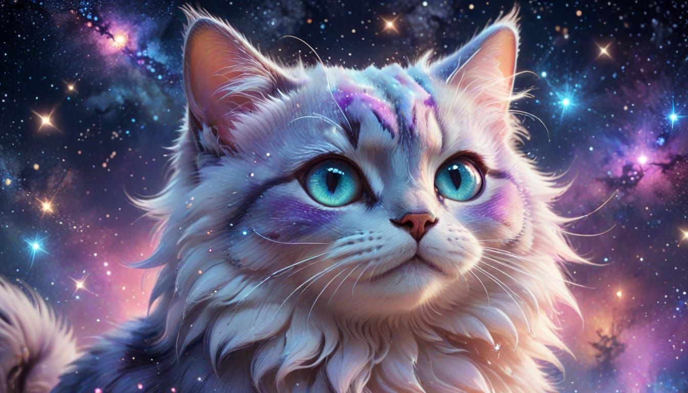 Anime Cat Admiring Milky Way Galaxy in Digital Art