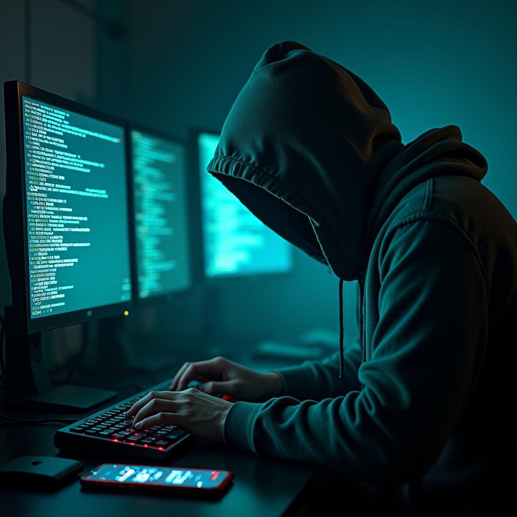 Hacker in Dark Room: Cyberpunk Concept Art