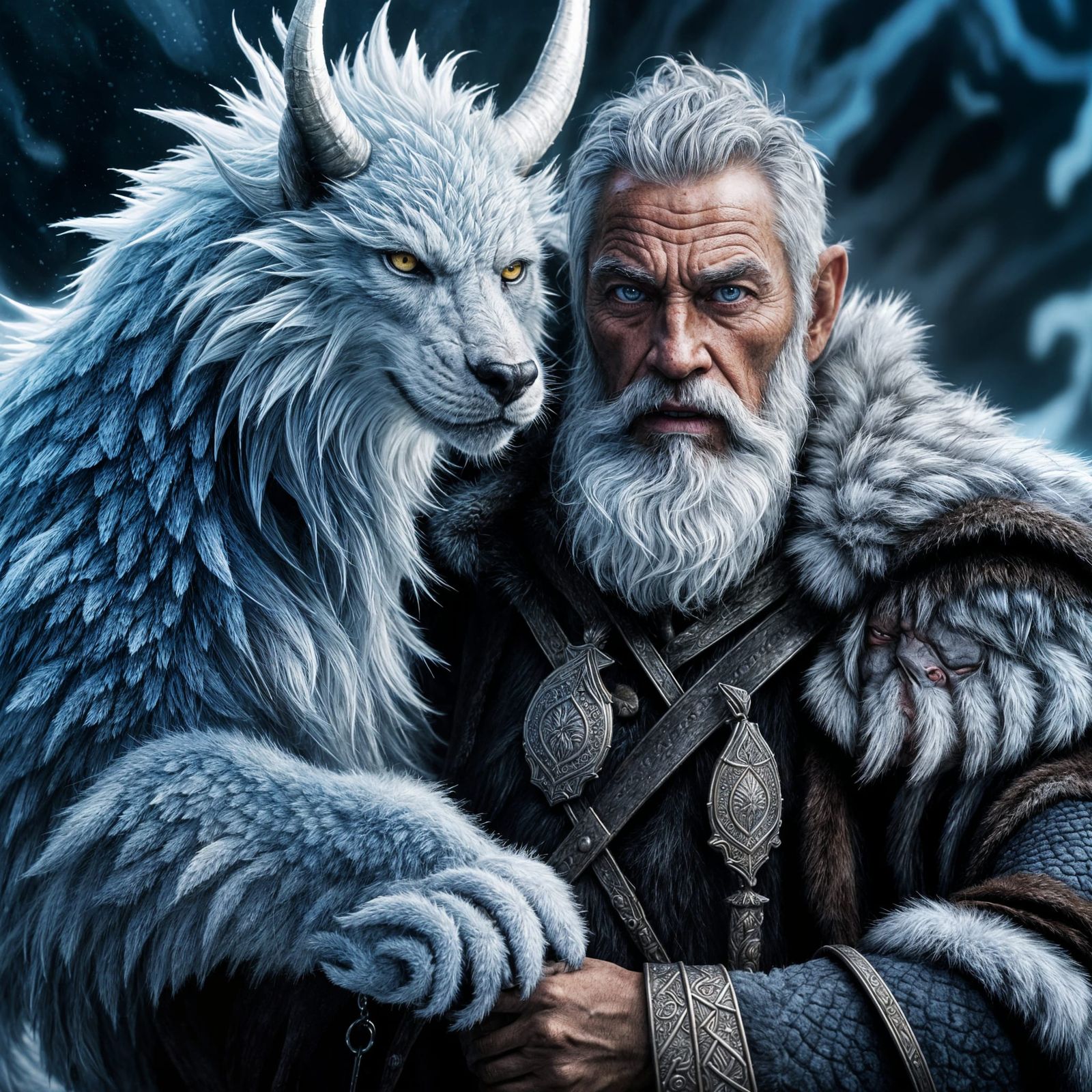 Elderly Viking Warror and Miniature Dragon