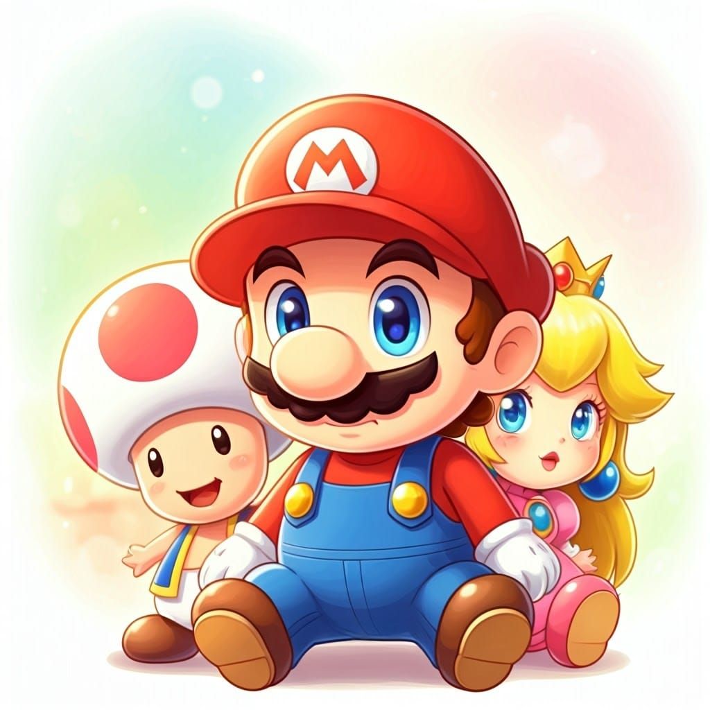 Chibi Mario Characters in Whimsical Anime Style
