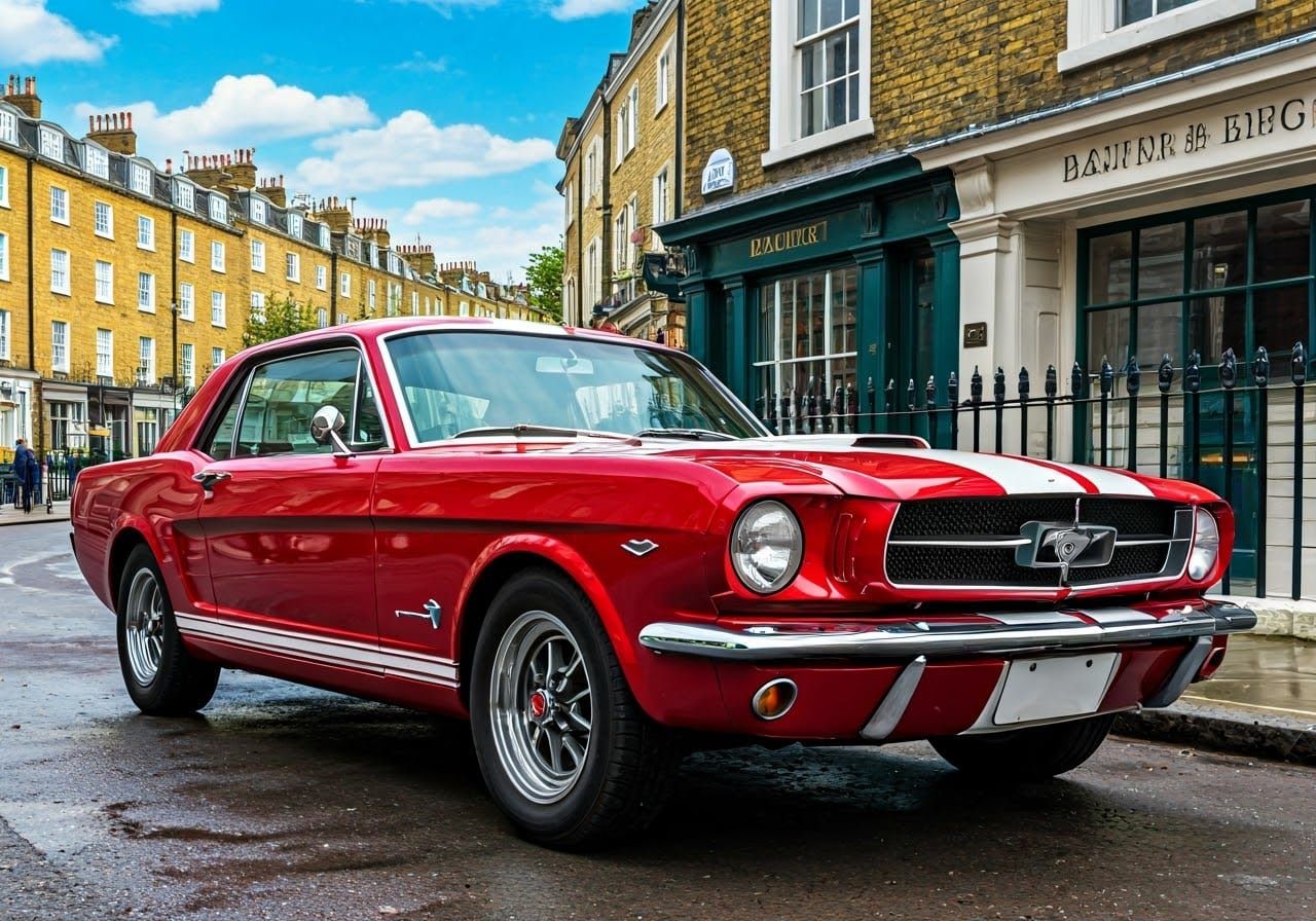 1965 Mustang on Baker Street in Anime Style