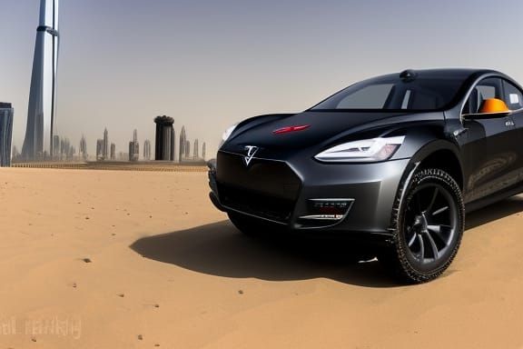 Cyberpunk Tesla X Races Across Desert