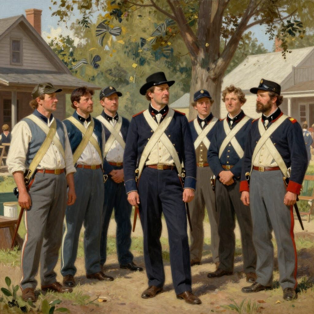 Norman Rockwell Style Militia in Town Square