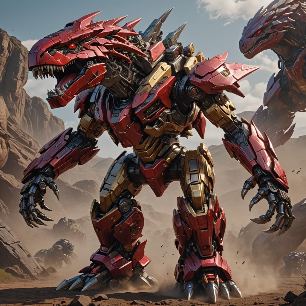 Red Tyrannosaurus Rex Mecha Zord Fantasy Concept