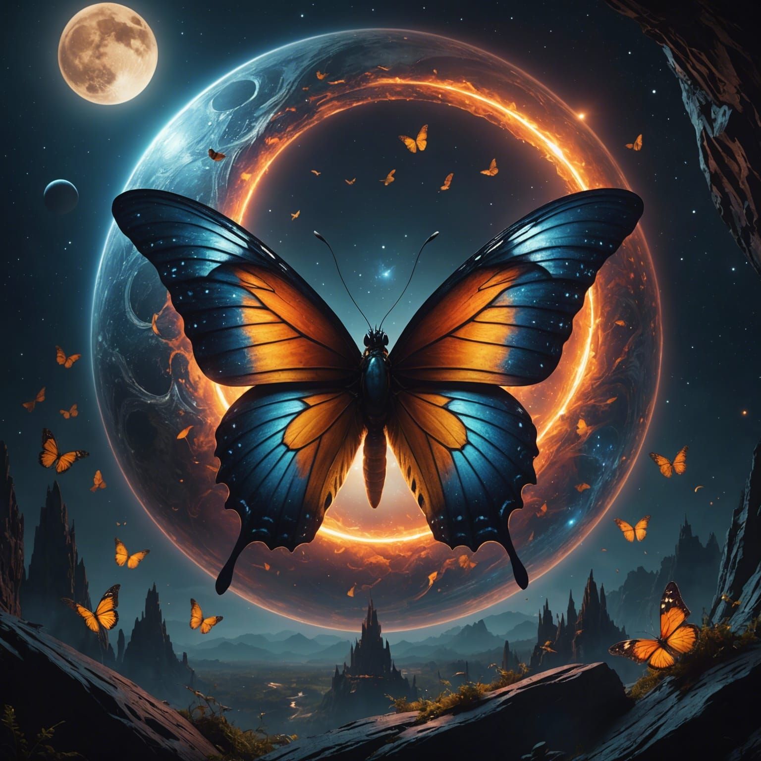 Supernova Butterfly Moon Eclipse in Detailed Matte Painting
